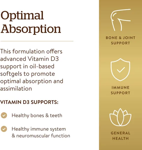 Vista 5 de Solgar - Vitamina D3 (colecalciferol) 25 MCG (1000 UI), 250 cápsulas blandas - Ayuda a mantener huesos y dientes sanos - Apoyo al sistema