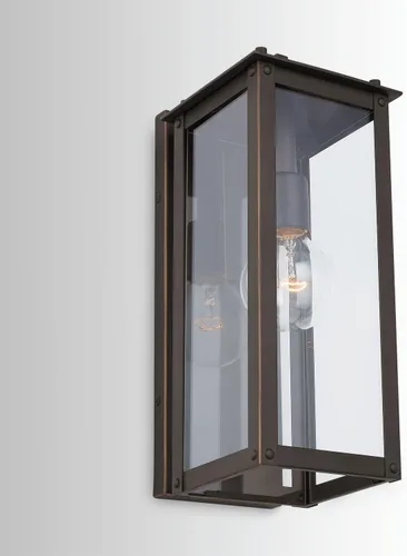 Vista 2 de Capital Lighting 934611OZ Hunt - Farol rectangular de pared para exteriores, cristal transparente, 1 luz de 100 vatios, 15 pulgadas de alto x 6