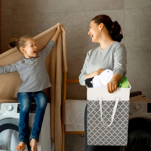 Vista 6 de Treela Paquete de 6 cestas grandes de lavandería plegables de 75 l con asas reforzadas, impermeable, independiente, cesta de ropa sucia