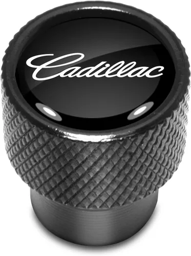 Vista 2 de iPick Image para Cadillac Script Placa de identificación en negro sobre tapas de vástago de válvula de neumático de aluminio negro