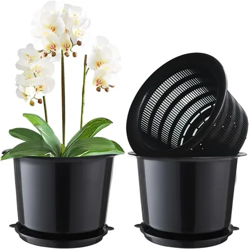 Macetas de plásticos para orquídeas de 8 pulgadas con orificios, macetas decorativas para plantas con flores de interior y exterior, hierbas,