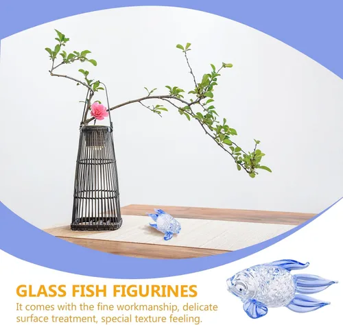 Vista 4 de Garneck Bright Blue Glass Fish Figurine Handcrafted Sculpture Home Decoration Gift for Wedding Birthday Graduation Valentine Day