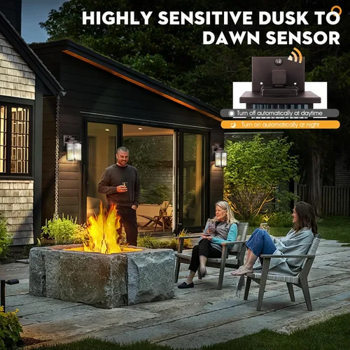 Vista 5 de Luces de Pared para Exterior de Casa, Luces de Porche de Anochecer al Amanecer al Aire Libre, Accesorio de Luz de Puerta Frontal Negro Mate