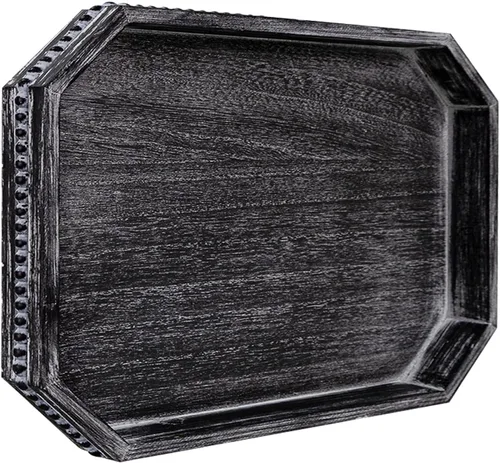 Vista 14 de MAONAME Bandeja de Madera para Servir, Bandeja de Madera Estilo Granja con Cuentas, Bandeja Octogonal para Servir Blanca Lavada, Bandeja de Mesa