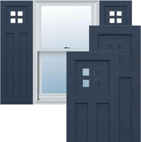 Persianas de montaje fijo de PVC de San Antonio de 18 pulgadas de ancho x 26 pulgadas de alto, color azul noche sin estrellas (por par, accesorios