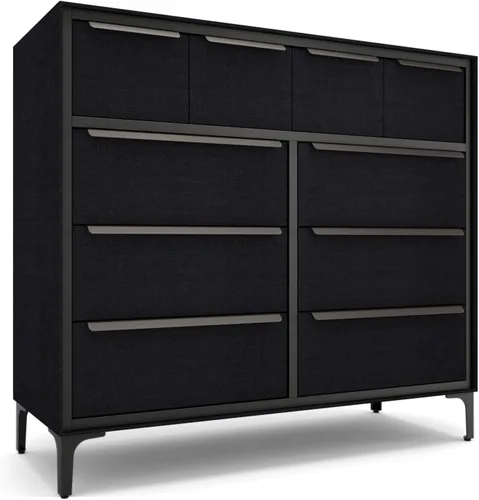 Vista 25 de Tinge Zana Cómoda de tela premium - Marco de metal resistente, 4 amplios cajones a prueba de hundimiento y estante superior de madera resistente