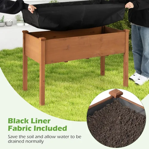 Vista 5 de Giantex Cama de jardín elevada, maceta elevada de madera con forro protector y orificio de drenaje, maceta elevada para plantar verduras, flores