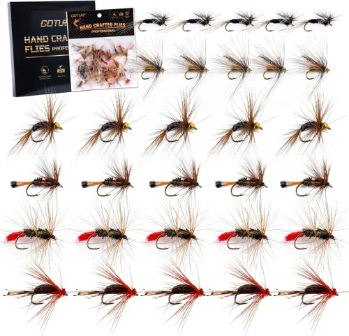 Vista 15 de Goture Kit de moscas de pesca con mosca, 25 piezas/30 piezas/100 piezas señuelos de pesca con mosca, moscas secas, moscas húmedas, streamers