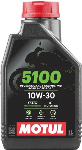 Motul Aceite para motocicleta 5100 4T 10W-30 Technosynthese Ester semisintético - API SP JASO MA2 Wet Clutch Safe - 4 tiempos Street Dirt Bike ATV