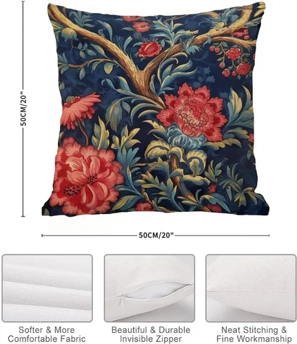 Vista 7 de Funda de almohada estilo chino floral botánico azul marino, burdeos, dorado, funda de almohada asiática de 20 x 20 pulgadas, funda de almohada