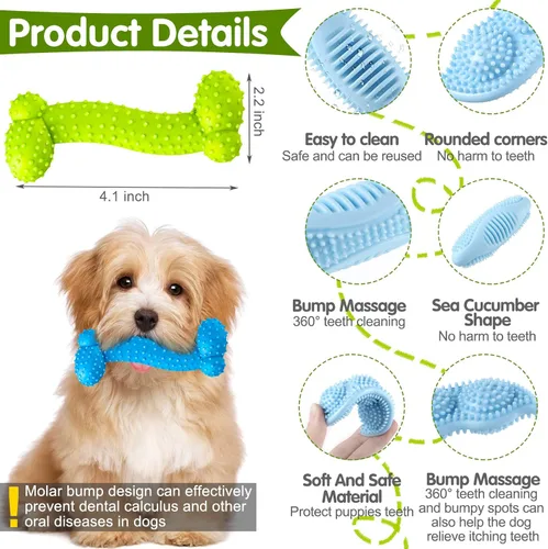 Vista 2 de Skylety 6 juguetes masticables para dentición de cachorros, huesos de goma, lindos juguetes para perros pequeños de 2 a 8 meses, limpieza y alivio