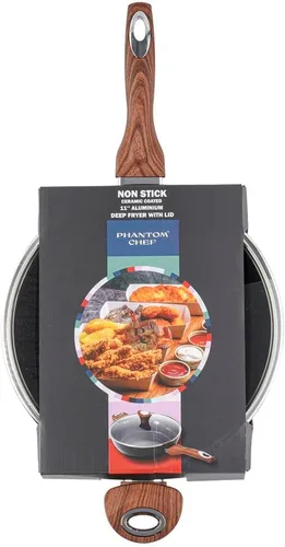 Vista 6 de Phantom Chef Wok de 11 pulgadas de profundidad de 5 cuartos de galón, revestimiento de cerámica antiadherente de cuerpo de aluminio, con mango suave