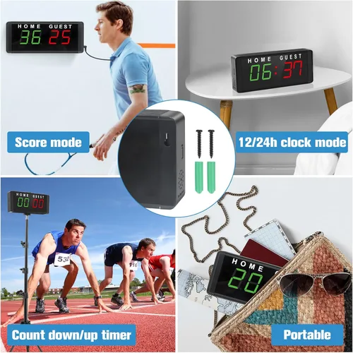 Vista 6 de Samshow LED Electronic Scoreboard Digital Score Keeper with Remote & Tripod, Basketball Scoreboard with Shot Clock & Timer & 12/24h Real Time for