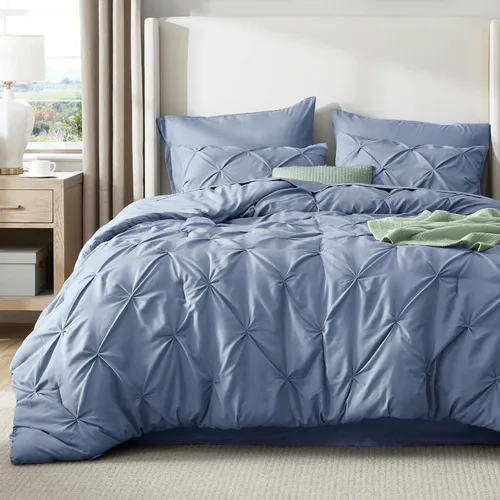 Vista 26 de Bedsure Juego de edredón tamaño King extragrande gris - Juego de ropa de cama en una bolsa de 7 piezas, juego de cama pintuck GentleSoft™ gris