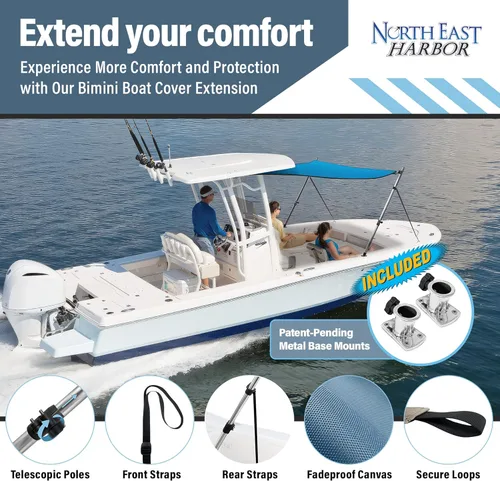 Vista 2 de Extensión universal de sombra en T para barcos, toldo de barco, postes telescópicos ajustables, cubierta de barco marina 900D a prueba