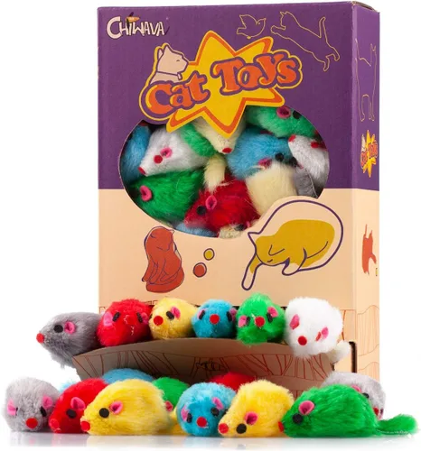 CHIWAVA 36PCS 4.1 '' Peludo Gato Juguete Ratones Sonajero Pequeño Ratón Gatito Juego Interactivo Colores Surtidos