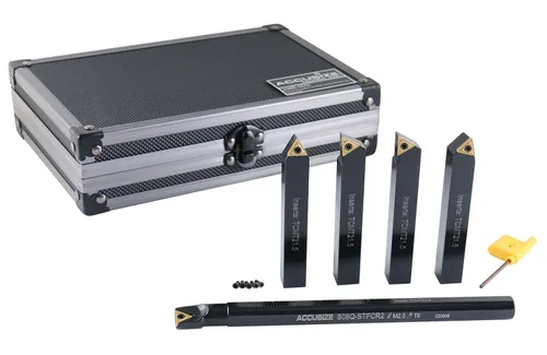 Vista 2 de Accusize Industrial Tools Juego de mini herramienta de torneado indexable de 1/2 pulgada y barra de mandrinar, 4 torneados + 1 taladrado, insertos