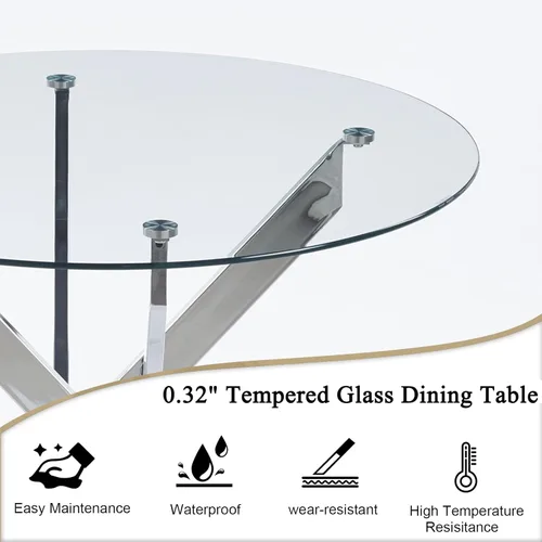 Vista 112 de Mesa de comedor redonda de 36 pulgadas para 4, mesas de cocina y comedor de cristal, moderna mesa de comedor circular con mesa de vidrio templado