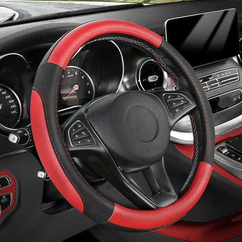 Vista 27 de SEG Direct Funda universal para volante de automóvil, tamaño estándar de 14.5-15 pulgadas, piel de microfibra negra