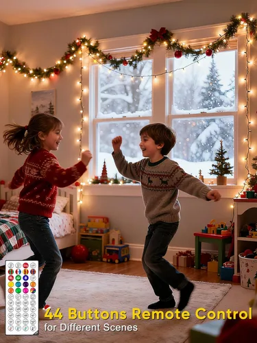 Vista 4 de Guhope Luces de Navidad inteligentes que cambian de color, 66 pies, 200 luces LED RGB de Navidad con aplicación y control remoto, luces impermeables