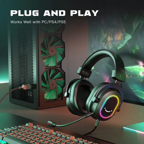 Vista 7 de FIFINE Micrófono USB C y auriculares para juegos micrófono de PC de escritorio con enchufe USB-C extra conector para auriculares con botón