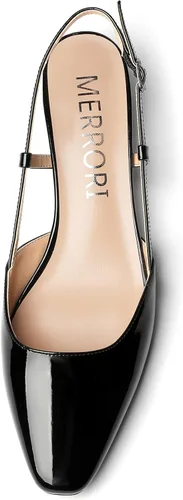 Vista 3 de MERRORI Zapatos de tacón bajo con hebilla de patente para mujer, con punta cuadrada sólida, 1.5 pulgadas