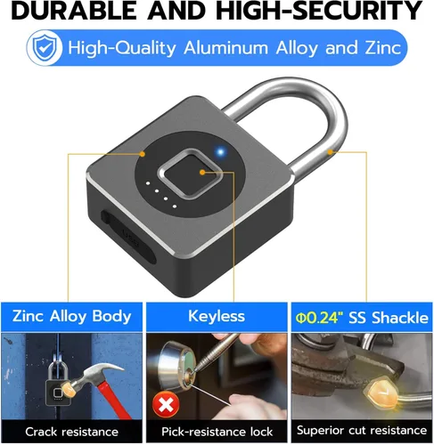 Vista 5 de Candado eLinkSmart para casillero de gimnasio con huella digital, candado biométrico sin llave, candado inteligente electrónico resistente a