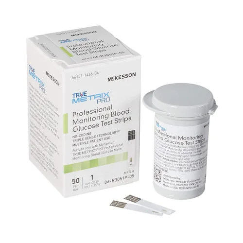 McKesson True METRIX Tiras de prueba de glucosa en sangre para diabetes [50 tiras] Sistema de monitoreo profesional, uso múltiple de pacientes
