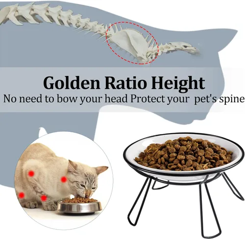 Vista 2 de Cuencos para gatos, cuenco elevado, plato de cerámica elevado con soporte de metal, estación de alimentación de agua o comida para mascotas