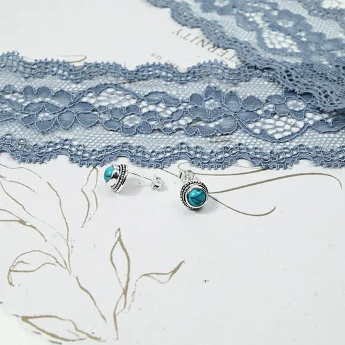Vista 16 de Tibetan Turquoise Earrings 925 Sterling Silver Post Stud Boho Gemstone Hypoallergenic Handmade Earrings for Women Trendy Fashion