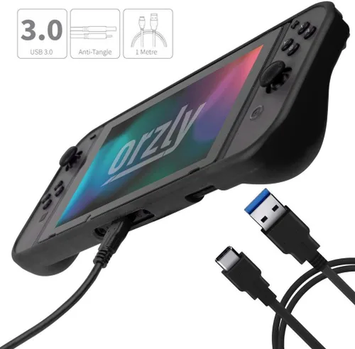 Vista 8 de Switch Accessories Bundle - Orzly Essentials Pack for Nintendo switch Case & Screen Protector, Grip Case, Games Holder, Headphones - Classic Black