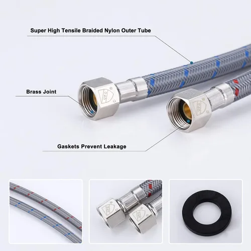 Vista 6 de ARCORA Manguera de grifo de baño de 40 pulgadas, líneas de suministro de nailon trenzado cUPC 3/8 pulgadas hembra Comp × M10 macho (1 par)