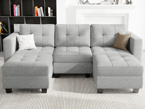 Vista 10 de Belffin Sofá modular modular con tumbonas dobles en forma de U, modular con asiento de almacenamiento, sofá modular con otomanas reversibles
