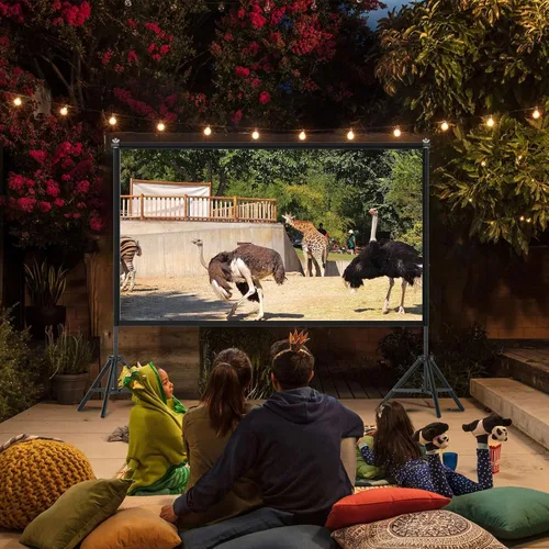 Vista 2 de TOWOND Pantalla de Proyector con Soporte, 120 pulgadas Pantalla de Proyector Interior Exterior Portátil 16:9 4K HD Pantalla de Proyección Trasera