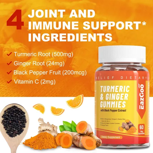 Vista 3 de Gomitas de curcumina de cúrcuma de 500 mg para adultos, sabor