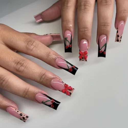 Vista 22 de BABALAL Uñas postizas cuadradas a presión, uñas postizas largas, punta francesa gris, pegamento en 3D, diseño metálico, uñas acrílicas góticas, 24