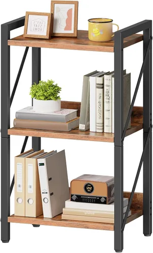 HOOBRO Estantería industrial de 3 niveles, organizador de almacenamiento para libros, estantería pequeña con marco de metal para sala de estar,