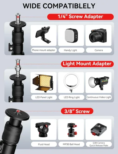 Vista 5 de IFOOTAGE Monopod de base redonda A400, soporte de luz de aluminio de 79 pulgadas, trípode alternativo que ahorra espacio para estudio, transmisión