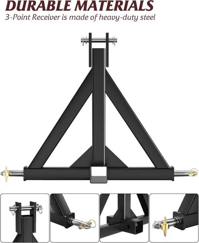 Vista 3 de Adaptador de barra de tracción de remolque receptor de 3 puntos de 2 pulgadas, compatible con tractor de categoría 1, compatible con enganche rápido