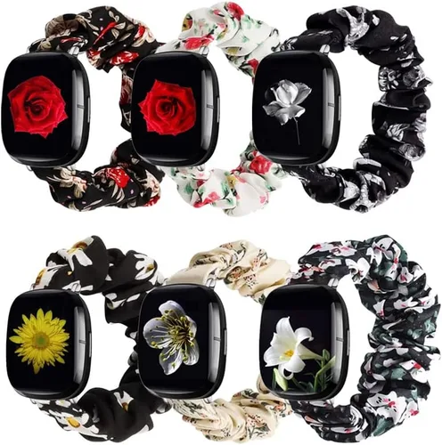 Vista 10 de GTHY Compatible con bandas Fitbit Sense/Versa 3/Versa 4/Sense 2, para mujeres, correas de repuesto de tela de coletero, accesorios, talla L y pequeña