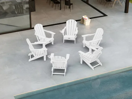 Vista 35 de Ciokea Silla Adirondack plegable con textura de madera, silla Adirondack para patio, resistente a la intemperie, silla de plástico para hoguera