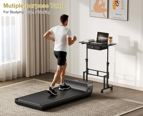 Vista 8 de Escritorio de Pie de Altura Ajustable con Cajón, Escritorio Rodante de Sentado a Parado con Ruedas, Pequeño Escritorio de Computadora de Sentado a