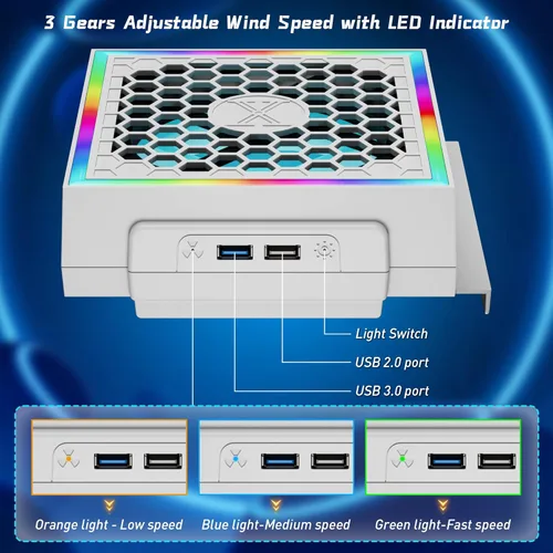 Vista 5 de ZAONOOL Ventilador de refrigeración para Xbox Series S con 7 modos de luz LED RGB, accesorios del sistema de refrigeración del ventilador con 3