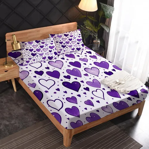 Vista 2 de Juego de sábanas de tamaño individual con diseño de corazón, sábanas de microfibra suave y bolsillo profundo, sábanas y fundas de almohada