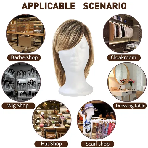 Vista 4 de BALABALA 3 piezas de cabeza de peluca de espuma, maniquí de espuma de poliestireno, soporte para cosméticos, modelo, exhibición de cabello