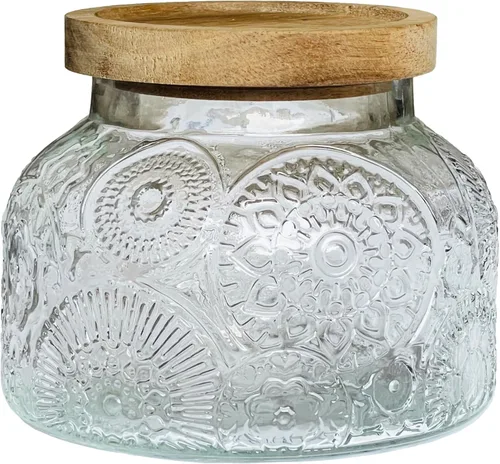 Vista 30 de Recipiente de almacenamiento de alimentos decorativo de vidrio ámbar con tapa hermética de madera 720 ml 2 piezas, recipientes de almacenamiento