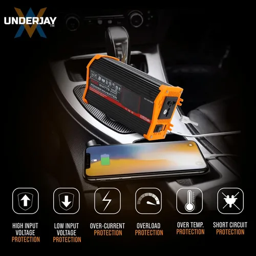 Vista 4 de Inversor de corriente de onda sinusoidal modificada de 500 W Convertidor de automóvil CC de 12 V a 110 V CA Puertos de carga USB Salida