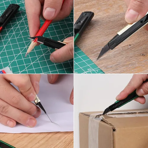 Vista 8 de WORKPRO Cuchillo de uso general premium con cuchilla retráctil y desmontable, juego de cortador de caja de aluminio resistente, cuchillos