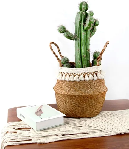 Vista 6 de Canasta tejida para almacenar plantas o juguetes, para usar en la sala o el baño