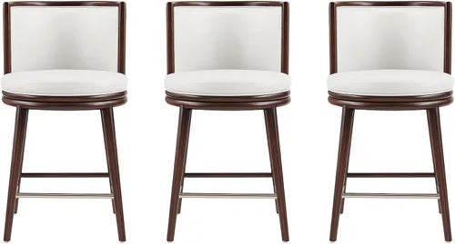 Vista 16 de Manhattan Comfort Taburete tapizado de madera moderno Evalyn Crema